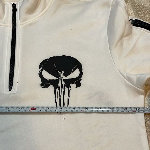 Skull design men’s zip neck white pullover zip up neck open hem size Large - Picture 8 of 10